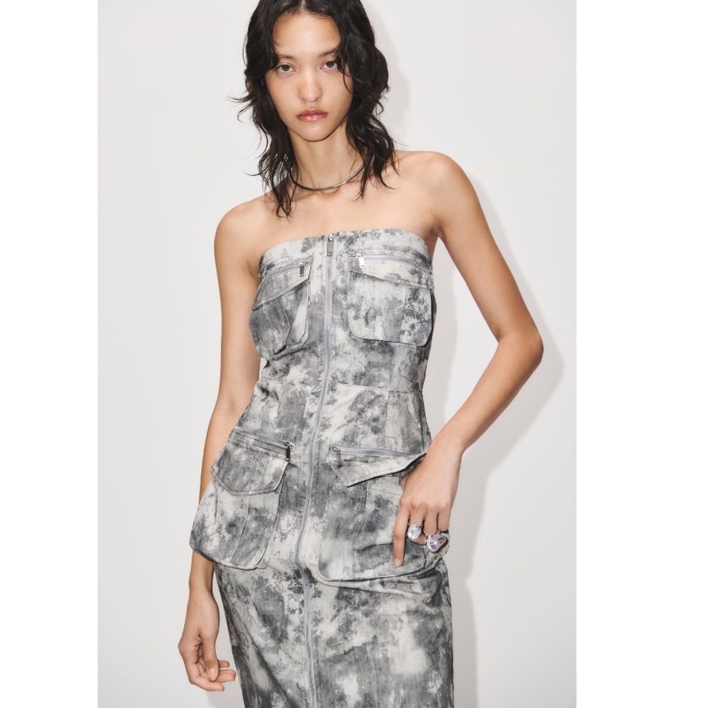 NEW! Zara Printed Cargo Dress with pockets - Picture 4 of 15